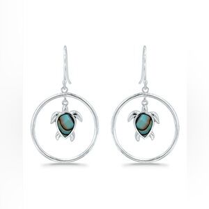 🌊🐢MACY’S🌊🐢 Abalone Inlay Turtle Circle Fishhook Drop Earrings/NWT